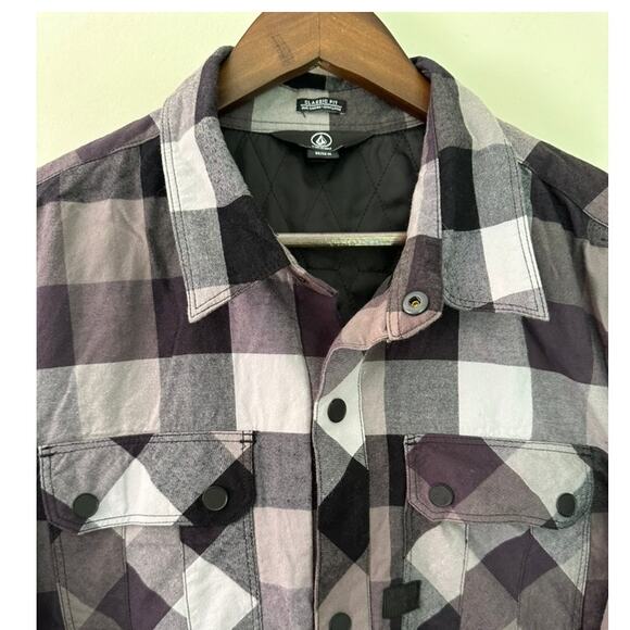 Volcom Plaid Jacket M Men Insulated Water Repellant Outdoor Black Skate Shirt - Picture 2 of 12